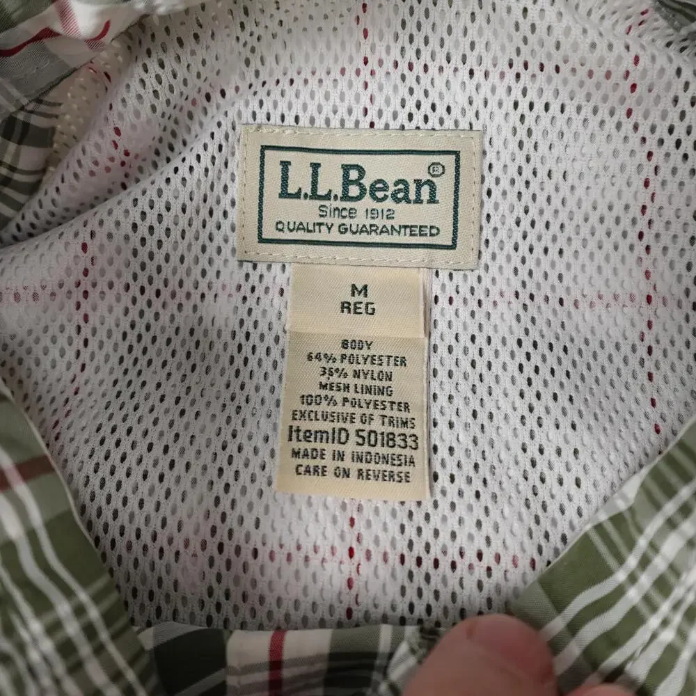 L.L.Bean Shirt Mens Medium Green Plaid Long Sleeve Fishing Lightweight Outdoor